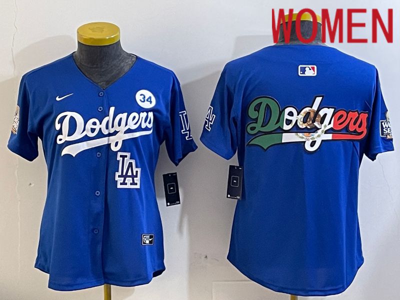 Women Los Angeles Dodgers blank 2024 World series patch blue jersey 202411286->women mlb jersey->Women Jersey